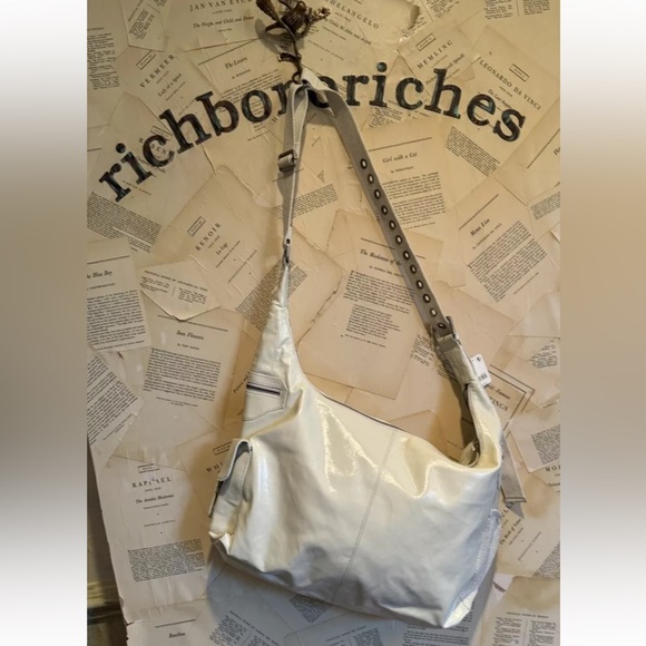 Free People Off The Record Carryall Tote Coated Shiny Canvas Adjustable Strap - Picture 4 of 8